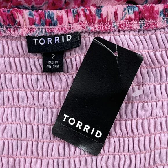 torrid Pink Gold Floral Chiffon and Lurex Tiered Ruffles Maxi Dress Size 2 - NWT - Picture 7 of 10